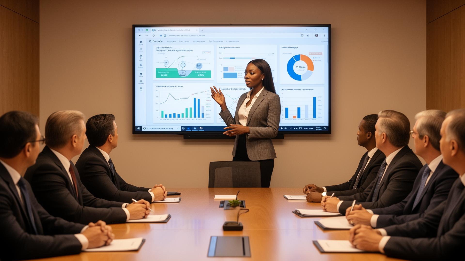 Executive presenting dashboards to leadership team